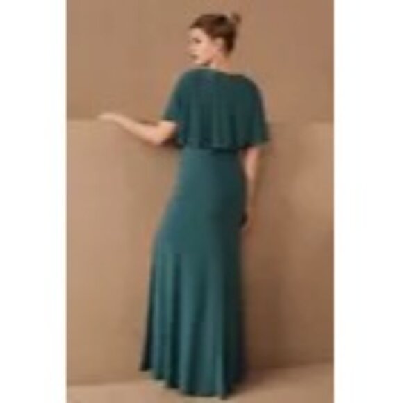 Anthropologie BHLDN Lena Flutter Sleeve Jersey Maxi‎ Gown Dress Teal Size 6 NWT - Picture 2 of 7